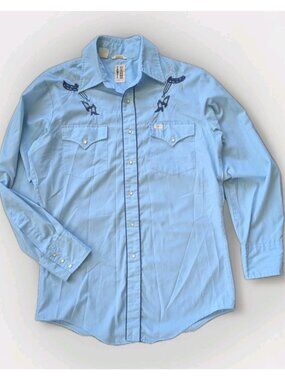 Light Blue Western Embroidered Men's Dress Shirt